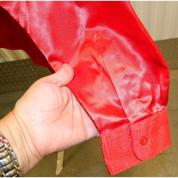 Stacy Adams Mens Red Satin Long-Sleeve Dress Shirt 16.5 38/37 Shiny Flashy - Picture 10 of 14